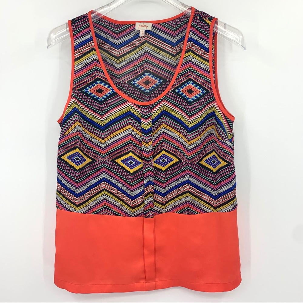 PIXLEY Tank Tribal Aztec Print Scoop Neck: SZ. S